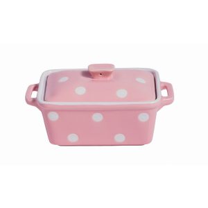 Isabelle Rose - IR5486 - Keramik Butterdose / Mini Backform - rosa mit weißen Punkten / polka dot