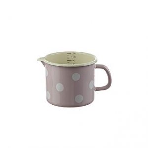 Münder Email – Milchtopf emailliert – 1 Liter – Farbe: Rosa mit weißen Punkten – für alle Herdarten