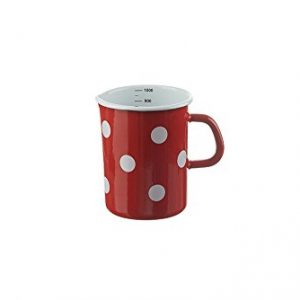 Münder Email - Messbecher, Litermaß, Maßbecher, Küchenmaß - Nostalgisch, Email - 1 Liter - Farbe: Rot mit weißen Punkten