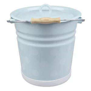 Münder Email -  Nostalgie Eimer mit Deckel,  Pastellblau mit Punkten , Polka Dot,  12 Liter