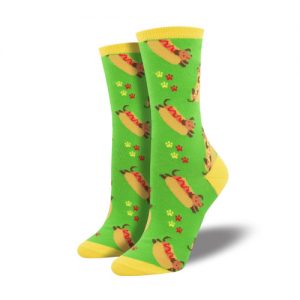 Socksmith – Wiener Dog – Dackel Hot Dog – grün, Damen Socken – Gr-. 39-42
