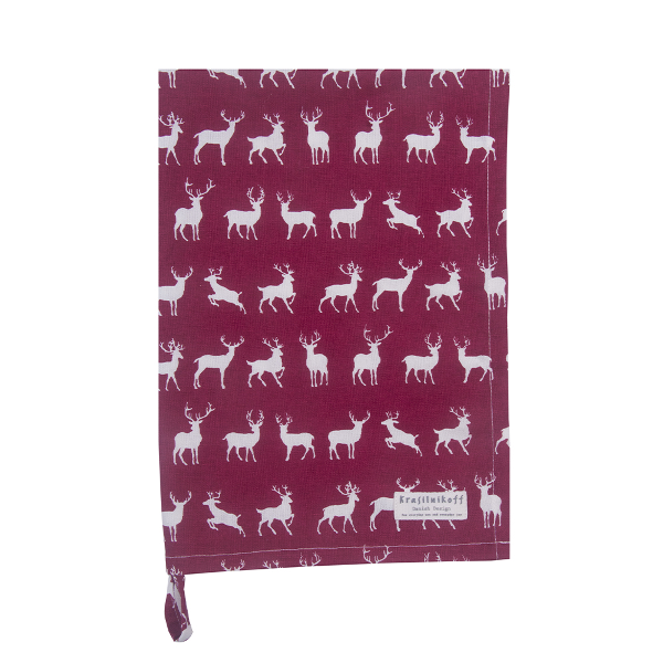Krasilnikoff - Geschirrtuch KW14537 Deer Line Up / Hirsche, Red