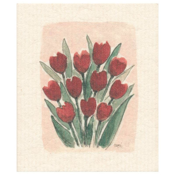 More Joy nachhaltiges Schwammtuch - Sari's Art - Red Tulips / Rote Tulpen