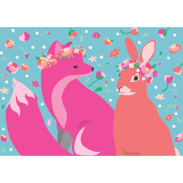 Postkarte - luminous - Fuchs und Hase