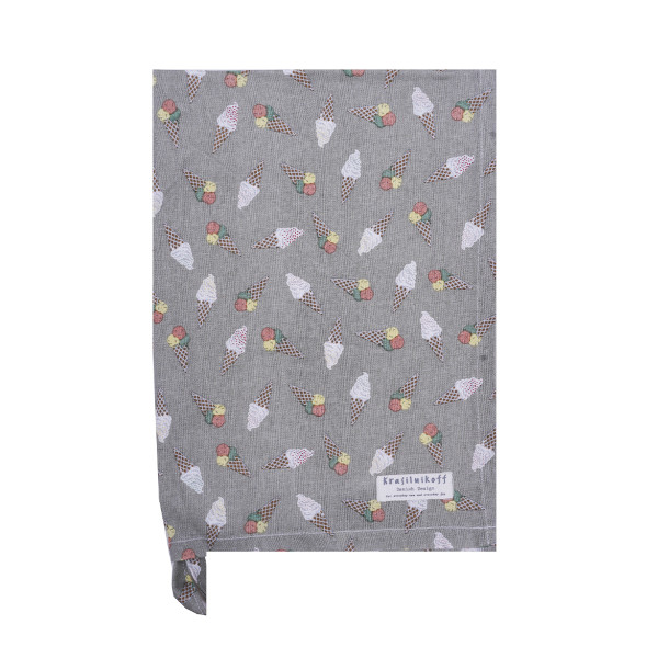 Krasilnikoff – Geschirrtuch KW13460 – Ice Cream, grey / Eis, grau