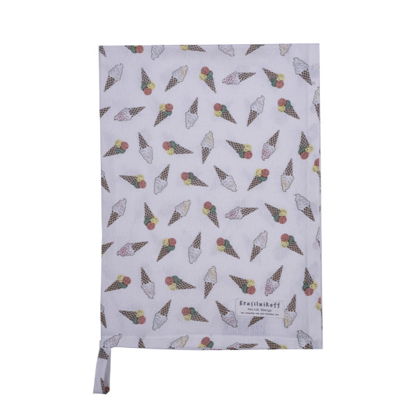 Krasilnikoff – Geschirrtuch KW13461 – Ice Cream, white / Eis, weiß