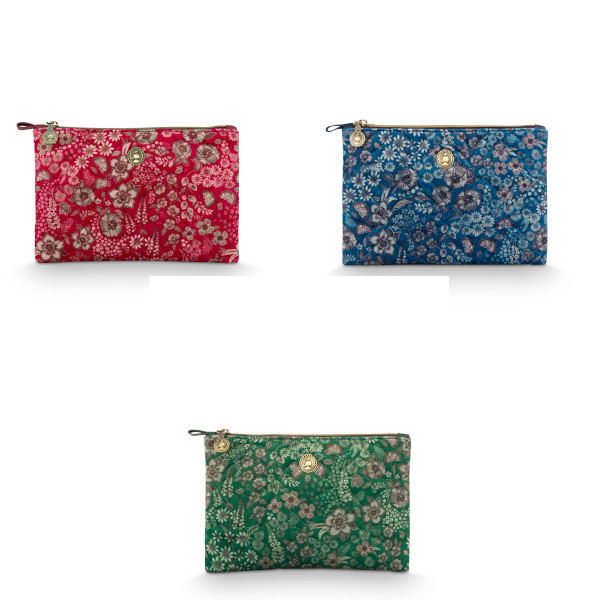 PiP Studio - Charly Cosmetic Flat Pouch - Quilted Daisy Dreams - blue, green & red