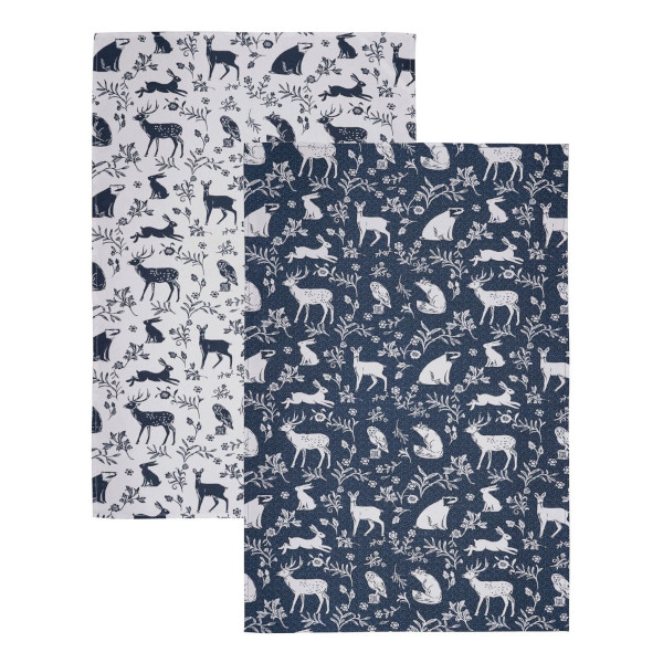 Ulster Weavers - Forest Friends - 2er Pack Geschirrtücher - Waldtiere Navy / White