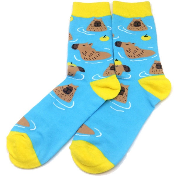 Musthaves – Bunte, lustige  Socken Unisex – Capybara, Blau/gelb - Einheitsgröße Gr. 38 - 43