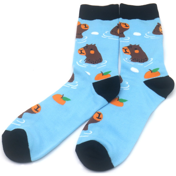 Musthaves – Bunte, lustige  Socken Unisex – Capybara, Orangen  - Einheitsgröße Gr. 38 - 43