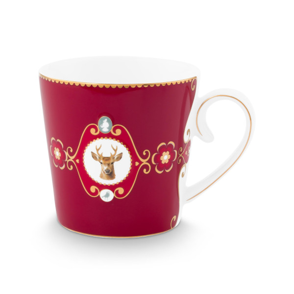 Pip Studio - Mug Large -  Love Birds Medaillon Deer,  Dark Red, 250ml