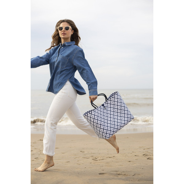 Handed By - Motif, Shopper Size L - Farbe: White / Navy – Bild 2