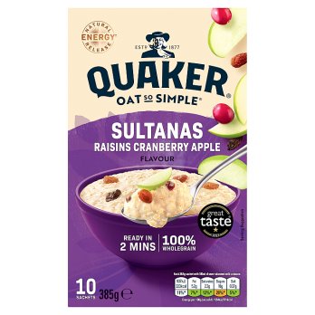 Quaker Oats - Oat so Simple, Sultanas, Raisins, Apple & Cranberry, 10x38,5g (385g)