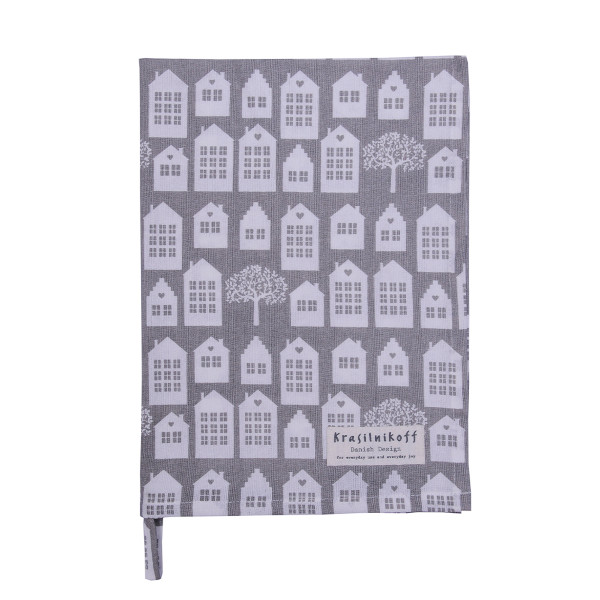 Krasilnikoff - Geschirrtuch KW11890 Town Houses /  Stadthäuser, Grey