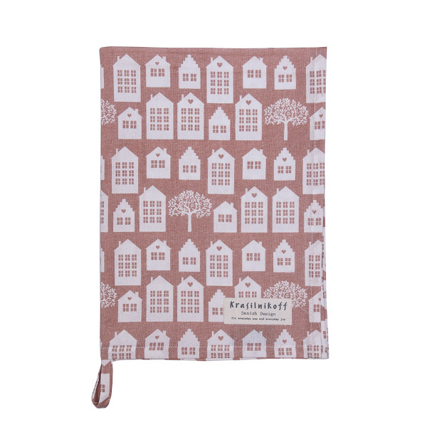Krasilnikoff - Geschirrtuch KW11893 Town Houses /  Stadthäuser, Dusty rose