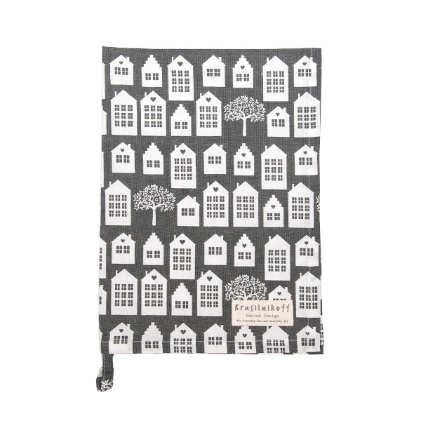 Krasilnikoff - Geschirrtuch KW11899 Town Houses /  Stadthäuser, Charcoal