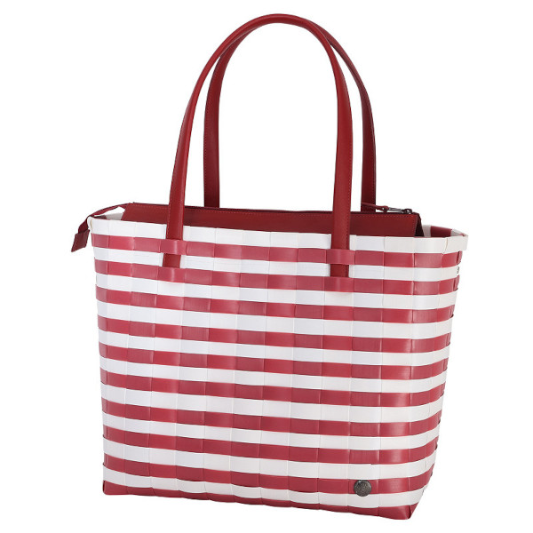 Handed By - Leisure bag fat strap size L with zip closure, cherry red / white
