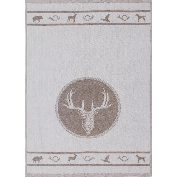 KRACHT  - Geschirrtuch / Tea Towel - Halbleinen Jacquard, Jagd - Braun