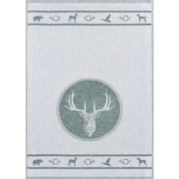 KRACHT  - Geschirrtuch / Tea Towel - Halbleinen Jacquard, Jagd - Grün