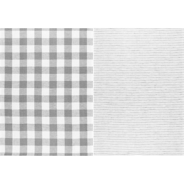 KRACHT  - Geschirrtuch / Tea Towel  2er Set - Halbleinen, Streifen - Karo, grau