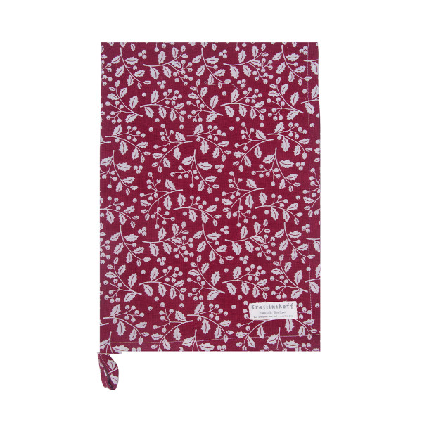Krasilnikoff - Geschirrtuch - KW12557 Christmas Holly / Weihnachtsstechpalme, solid red