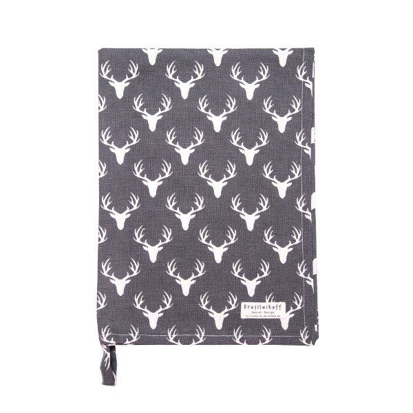 Krasilnikoff - Geschirrtuch KW14529 - Antlers / Geweihe - Charcoal and white