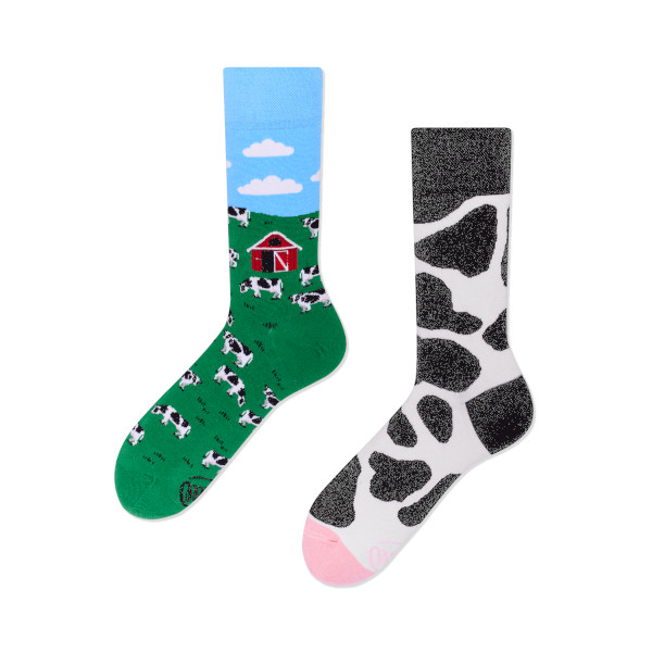 Many Mornings – verrückte, bunte mismatched Socken – Holy Cow / Kuh, Gr. 35-38