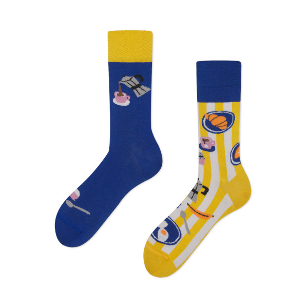 Many Mornings – verrückte, bunte mismatched Socken – Sunny side up Gr. 39-42