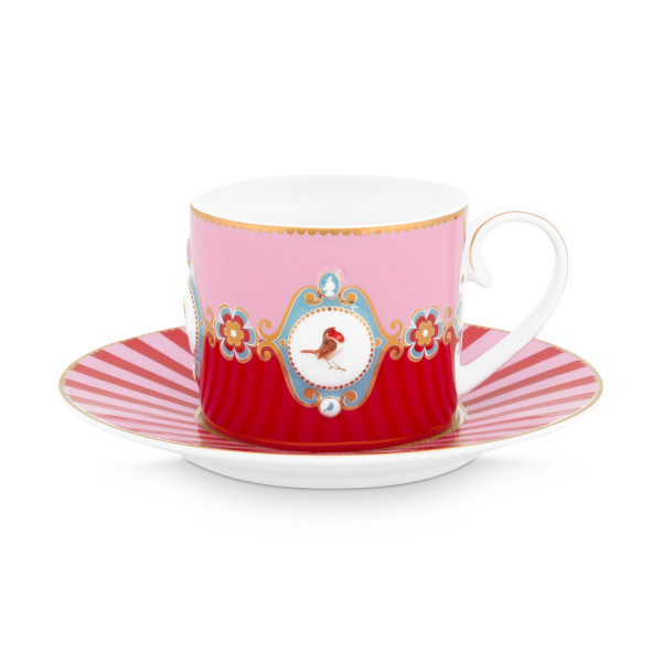 Pip Studio - Tasse & Untertasse - Love Birds Medaillon, red / pink , 200ml