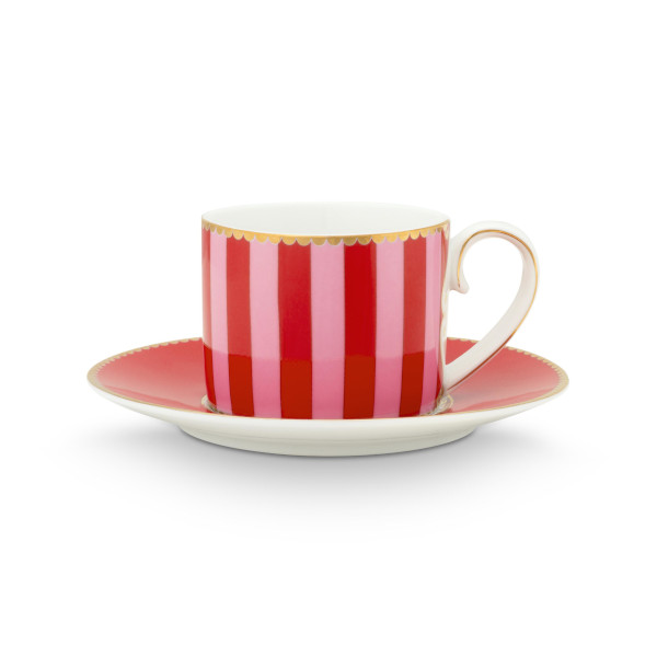 Pip Studio - Espresso Tasse & Untertasse - Love Birds Stripes, red / pink, 125ml