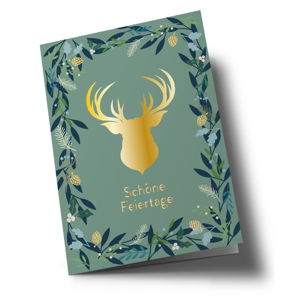 Klappkarte C6 - Toni Starck - Hirsch, grün / Deer, green