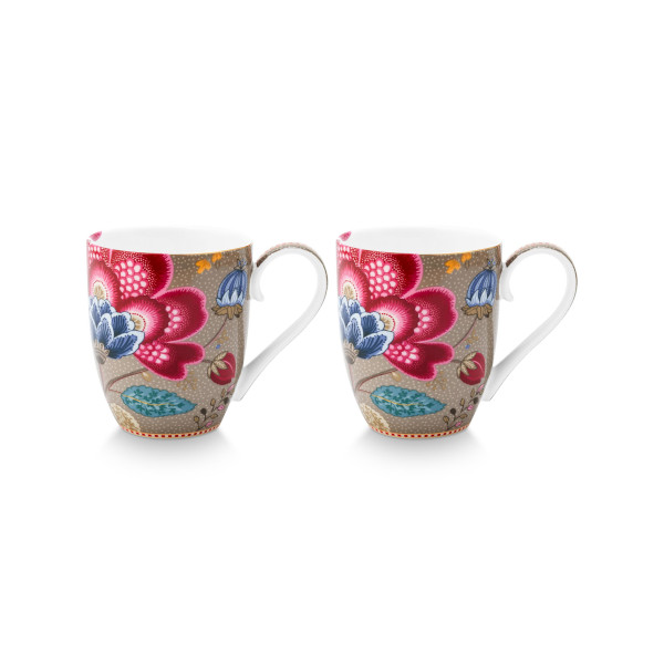 Pip Studio - 2er Set XL Henkelbecher / Mug - Blooming Tales, Fantasy Khaki, 450 ml – Bild 2