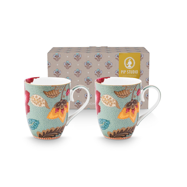 Pip Studio - 2er Set L Henkelbecher / Mug - Blooming Tales, Fantasy Khaki, 350 ml