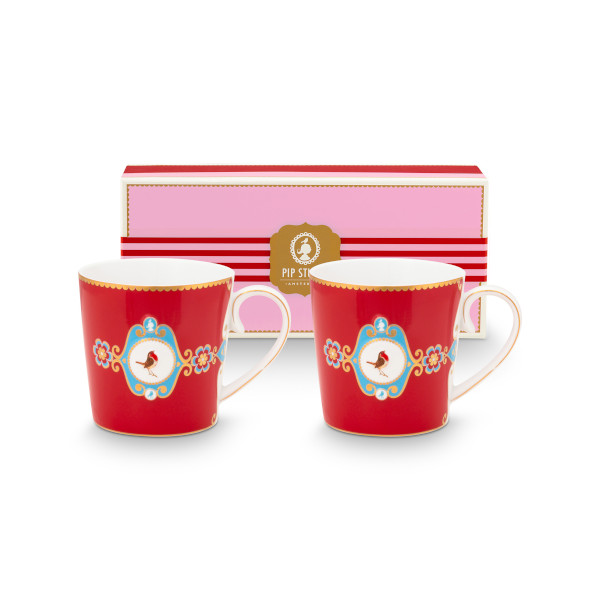Pip Studio - 2er Set - Mug Large - Becher / Tasse - Love Birds , red